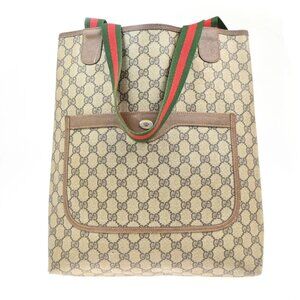 GUCCI Logo Sherry GG Pattern Shoulder Hand Bag PVC Leather Beige Italy 68KC472